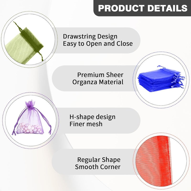 BOEIAC Organza Bags, Sheer Organza Bag, 50Pcs,Small Organza Bags with Drawstring 3 x 4 inch, Jewelry Gift Bags, Mesh Party Wedding Favor Bags Mini Candy Bags for Christmas Party, Mix Color - Image 4